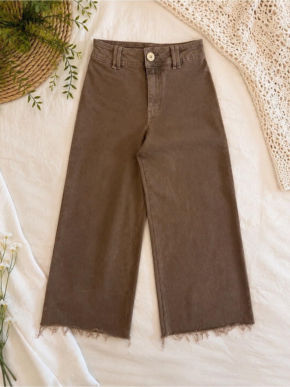 Zara Girls Wide Leg Cropped Jeans | Brown | Size 11–12 (152 cm)